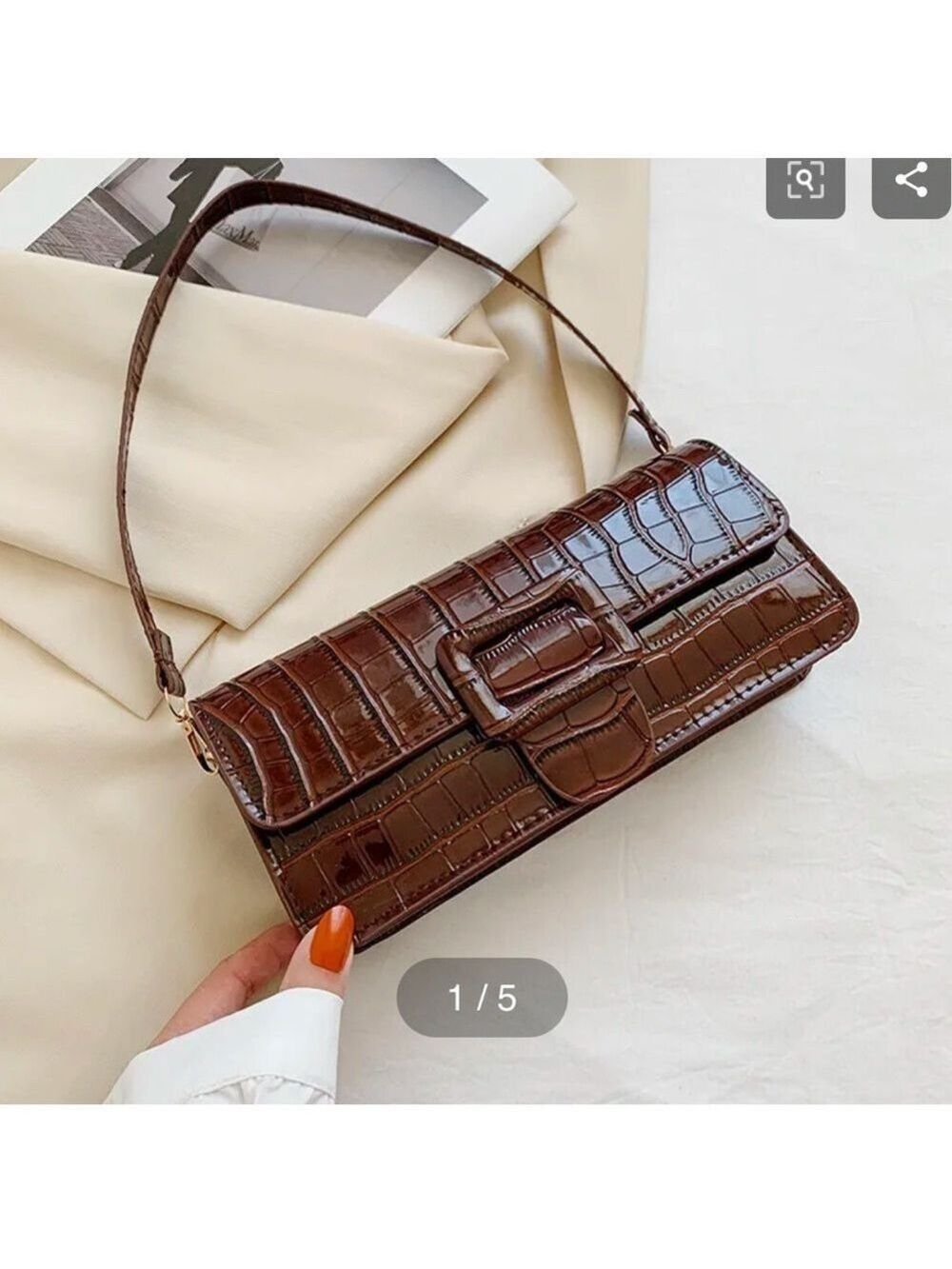 WOMENS SMALL FAUX LEATHER SOLID COLOR VINTAGE STYLE SQUARE ZIPPER UNDER ARM BAG - Picture 2 of 3